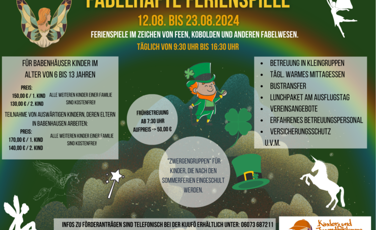 „Fabelhafte Ferienspiele“ 10 Tage Sommerferienbetreuung der Stadt Babenhausen