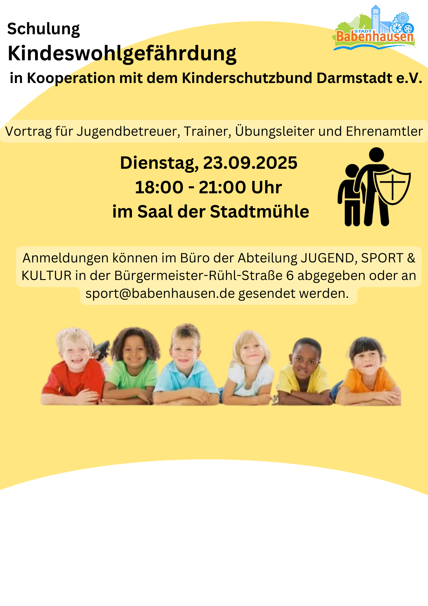 In Kooperation mit dem Kinderschutzbund Darmstadt organisiert die Abteilung JUGEND, SPORT & KULTUR / Kinder- und Jugendförderung der Stadt Babenhausen am Dienstag, 23.09.2025 einen Vortrag zum Thema „Kindeswohlgefährdung“. Das Seminar [&hellip;]